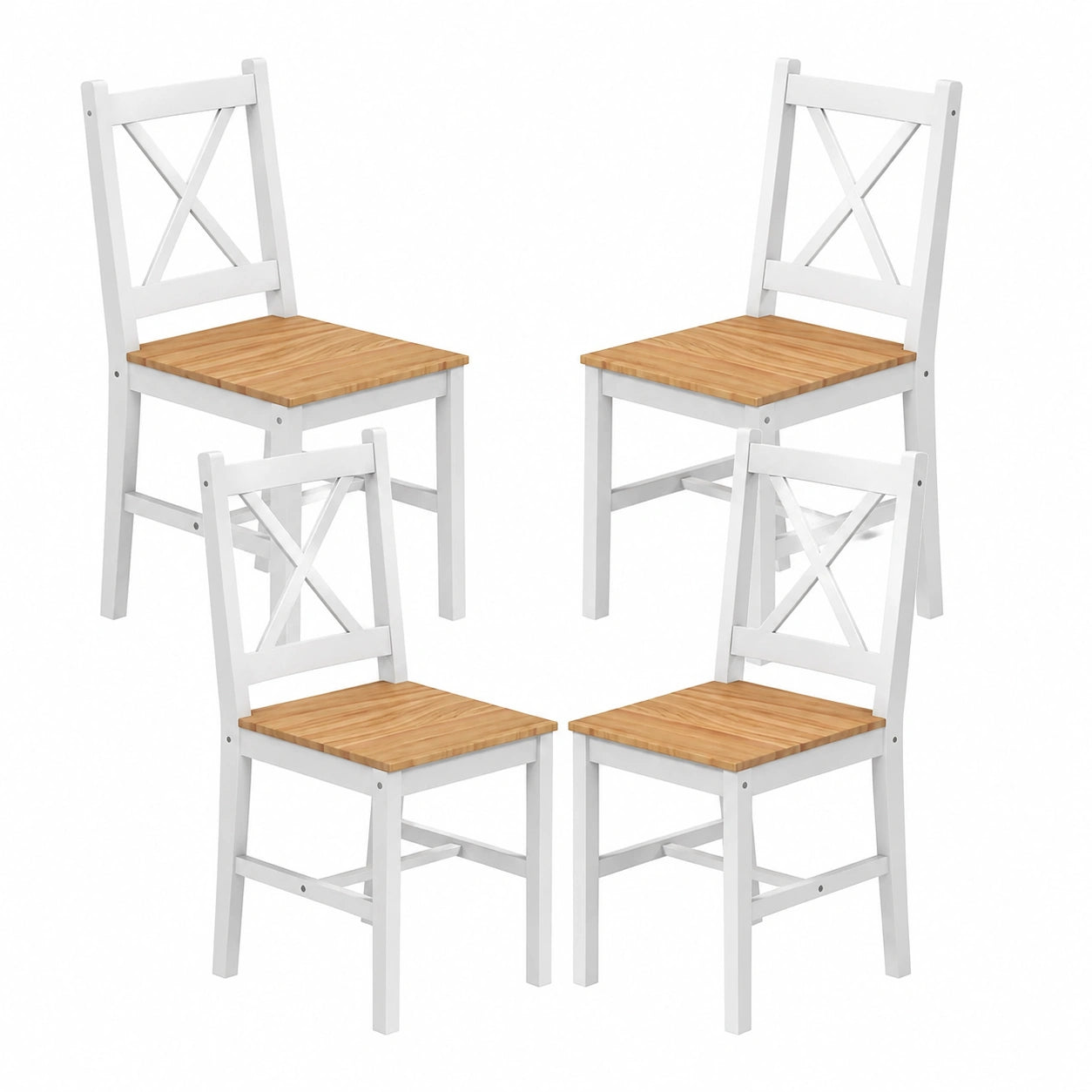 Chaise, coloris blanc et naturel, pour la salle à manger ou la cuisine