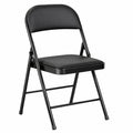 Chaise, pliable, rembourré, en acier et cuir, coloris noir, pour la salle à manger ou la cuisine