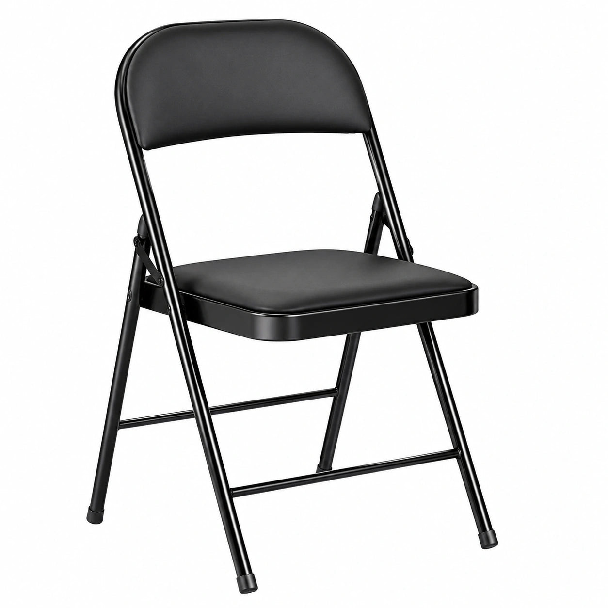 Chaise, pliable, rembourré, en acier et cuir, coloris noir, pour la salle à manger ou la cuisine