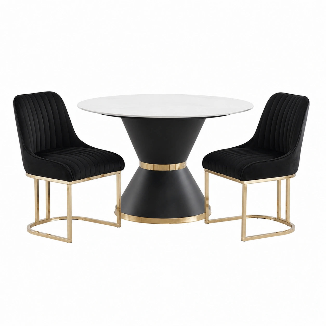 Chaise, en velours, coloris noir et doré, pour la salle à manger ou la cuisine